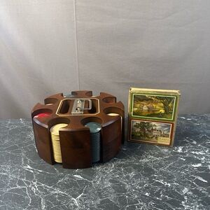 Vintage Drueke #503 Poker Chip Holder W/ Vintage Card Set